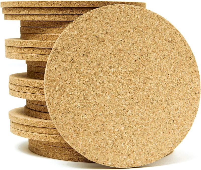 Photo 1 of Cork Coasters for Drinks - 30 Pack 3.5" Round Absorbent and Heat-Resistant. Blank for Crafting or Warm Drink Gifts.
