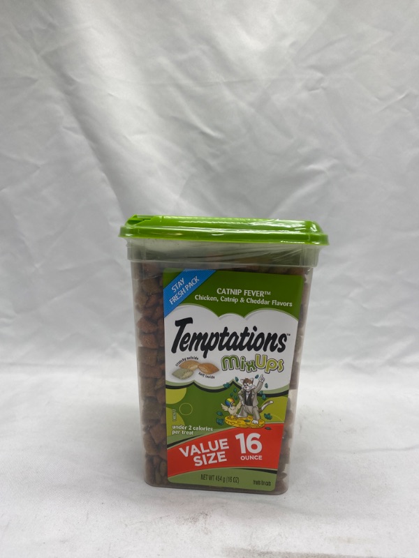 Photo 2 of TEMPTATIONS MixUps Crunchy and Soft Cat Treats, Catnip Fever, Multiple Sizes Tub 16 Ounce (Pack of 1)