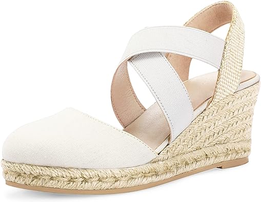 Photo 1 of size 10 mysoft Women's Closed Toe Crisscross Elastic Ankle Strap Platform Espadrille Wedge Sandals