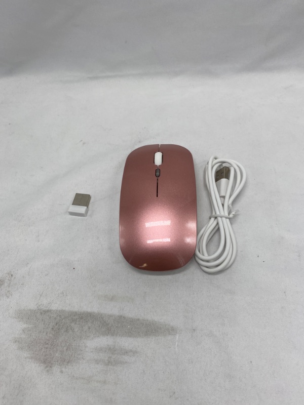 Photo 1 of Wireless Mouse, Slim Rechargeable Wireless Bluetooth Mouse, 2.4G Portable USB Optical Wireless Computer Mice with USB Receiver and Type C Adapter (Pink)