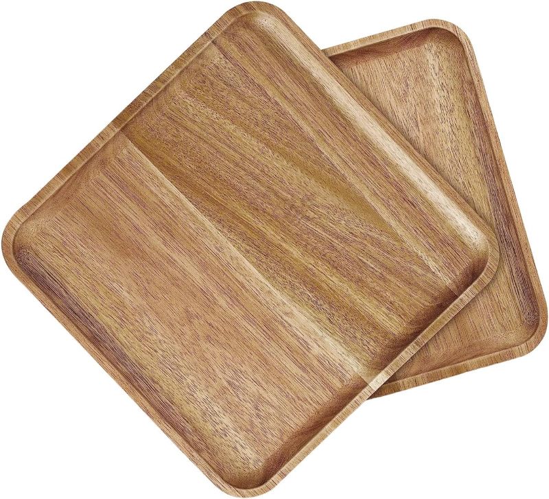 Photo 1 of SEE IMAGE 
White Square Acacia Wood Plate,Wooden Plate Dinner Server Trays Dessert Platter Cookie Snack Plate,