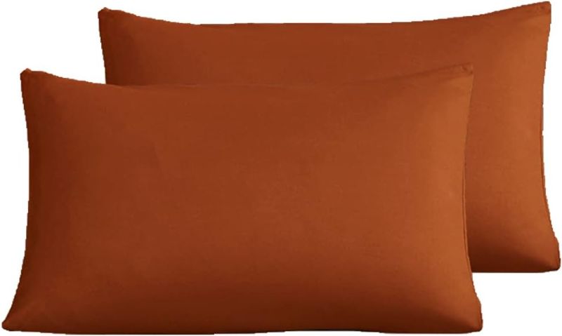 Photo 1 of Closure Burnt Orange Pillow Covers Pack of 2 Solid Rust Bed Pillow Pillowcases Standard Pillowshams 20"X26"