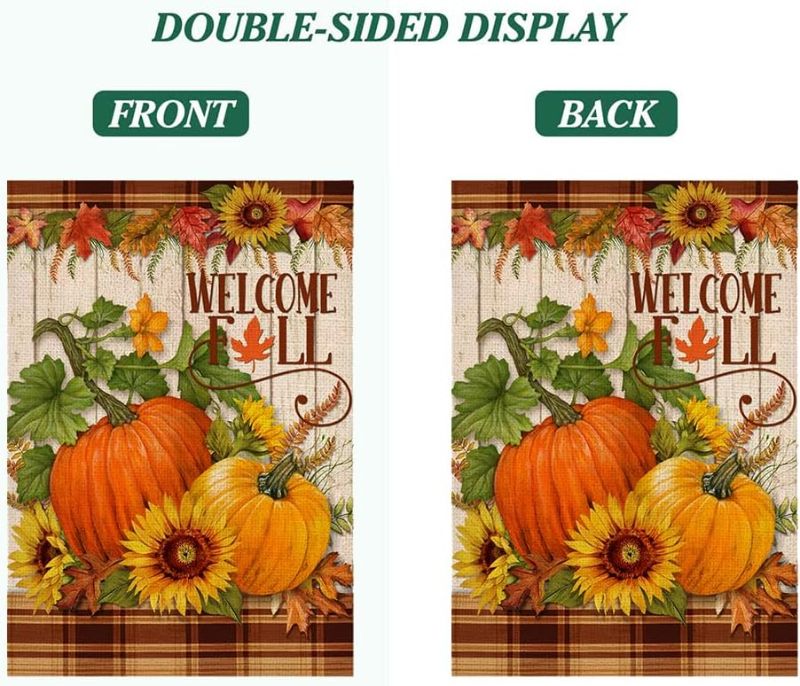 Photo 2 of Galaxy Music Note Funny Flag 3x5 FT Holiday Banner Garden Yard House Flags Indoor Outdoor Party Home Decorations Vivid Color and Double Sided Print

Welcome Fall Garden Flag, Double Sided Autumn Pumpkins House Fall Flag Sunflowers Banners with Fall Leaves