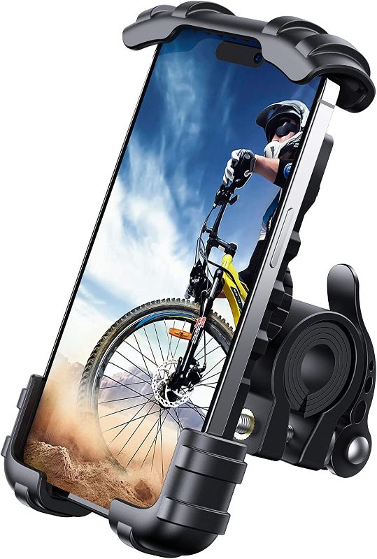 Photo 2 of Bike Motorcycle Phone Mount - 360 Rotation Silicone Phone Holder for Bike, Baby Carriage Bike Phone Holder Handlebar, Shockproof Motorcycle Bike Phone Holder compatible with iPhone Samsung and More