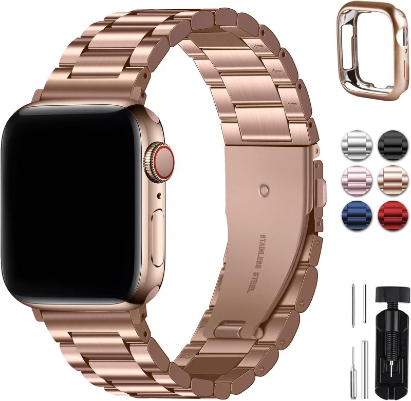 Photo 1 of Compatible Apple Watch Band 42mm 44mm 45mm 49mm 38mm 40mm 41mm, Stainless Steel iWatch Band with Case for Apple Watch Series 8/7/6/5/4/3/2/1/SE/SE2/Ultra, 38mm 40mm 41mm Rose Gold
SEE IMAGE