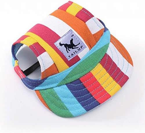 Photo 1 of Leconpet Baseball Caps Hats with Neck Strap Adjustable Comfortable Ear Holes for Small Medium and Large Dogs in Outdoor Sun Protection (M, Stripe)

