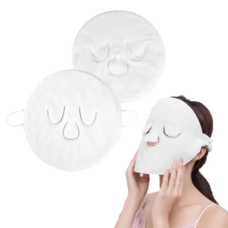 Photo 1 of 3 Holes Towel Mask Reusable Face Towel Mask Cold Hot Compress Facial Steamer Moisturizing Beauty Skin Care Spa Towels for Facial Steamer Mask