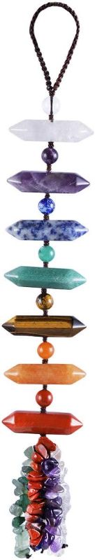 Photo 1 of 7 Chakra Healing Crystals Hanging Ornament, Double Point Stones Tumbled Gemstones for Car & Home Decor, Reiki Yoga Meditation, 10-11 Inches