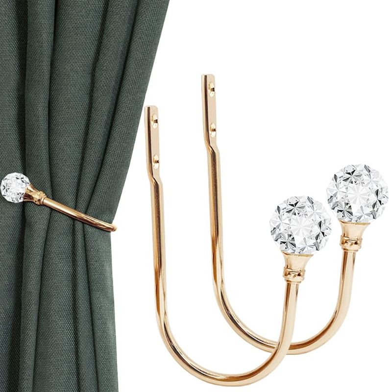 Photo 1 of Curtain Holdbacks, Crystal Curtain Tieback Hooks Gold Metal Decorative Drapery Curtain Holder Window Treatment Holdback for Home Office