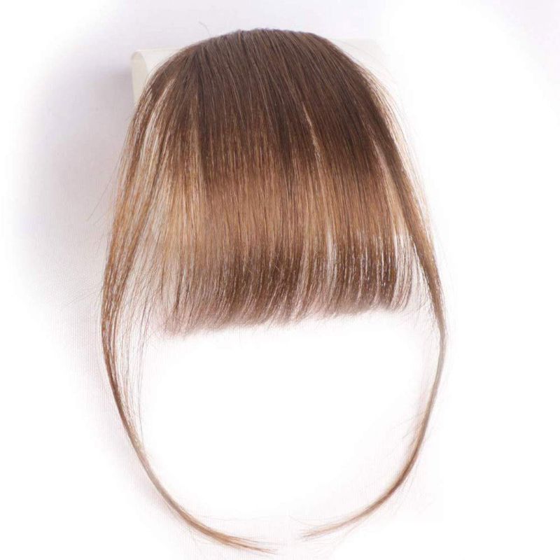 Photo 1 of Clip in Air Bangs Remy Human Hair Extensions One Piece Front Neat Air Fringe Hand Tied Straight Flat Bangs Clip on Hairpiece for Women (Light Brown)
