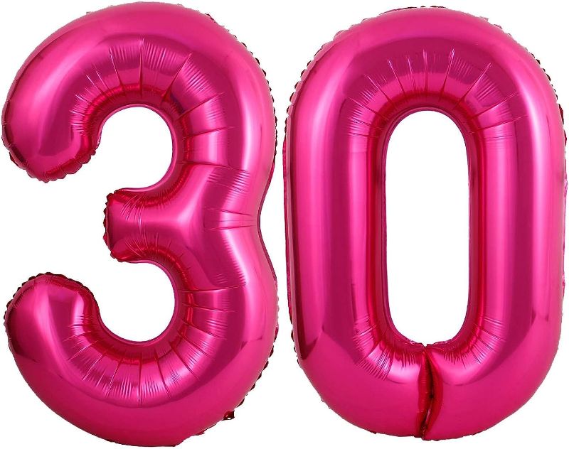 Photo 1 of 40 Inch Hot Pink Number Balloon 30 Large Size Jumbo Digit Mylar Foil Helium Hot Pink Balloons for 30th Birthday Party Celebration Decoration