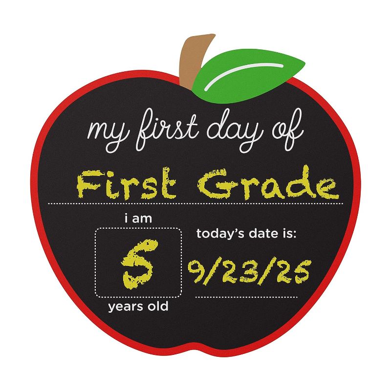 Photo 1 of First and Last Day of School Reversible Chalkboard, Reusable Photo Sharing Prop with Chalk, Celebrate School Memories and Milestones, Apple Back to School Sign