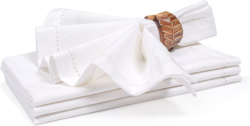 Photo 1 of Home Cloth Dinner Napkins in Cotton Flax Fabric with Hemstitched Detailing & Tailored Mitered Corners - 20x20 Inches (Set of 2,
SEE IMAGE