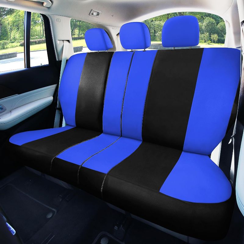 Photo 1 of Car Seat Covers Full Set Blue Black Cloth - Universal Fit, Automotive Seat Covers, Low Back Front Seat Covers, Airbag Compatible, Split Bench Rear