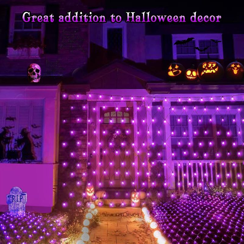 Photo 1 of 200 LED Purple Halloween Net Lights, 66ft Connectable Halloween Bush Lights with Remote, 8 Modes Plug in Net Lights Outdoor Mesh Lights Waterproof for Tree, Yard, Fence Decoration