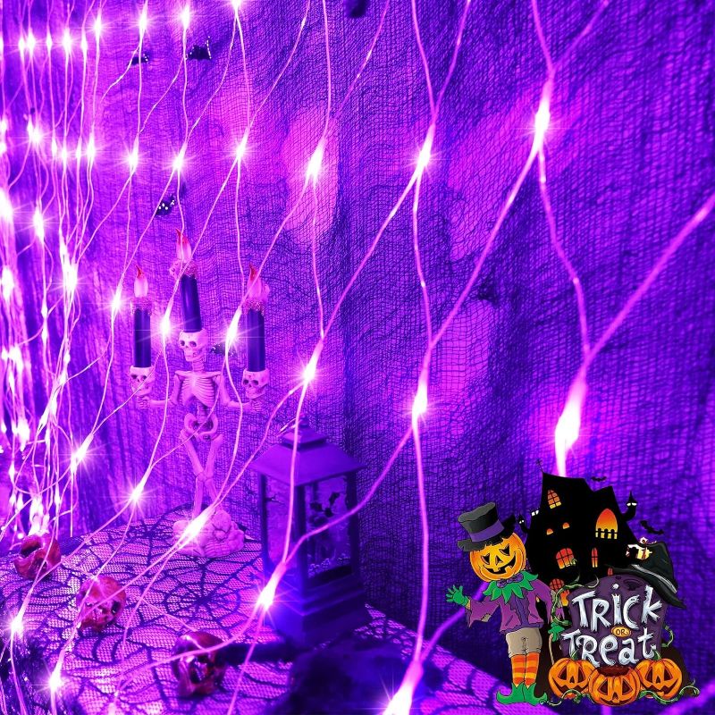 Photo 2 of 200 LED Purple Halloween Net Lights, 66ft Connectable Halloween Bush Lights with Remote, 8 Modes Plug in Net Lights Outdoor Mesh Lights Waterproof for Tree, Yard, Fence Decoration