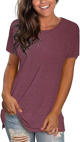 Photo 1 of JOSENLY Womens T Shirts Short Sleeve Crewneck Loose Casual Summer Tees Basic Tops Size-L
