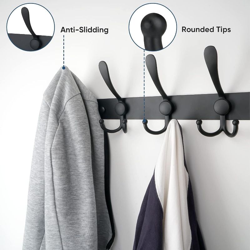 Photo 2 of Wall Mounted Coat Rack, Five Heavy Duty Tri Hooks All Metal Construction for Jacket Coat Hat in Mudroom Entryway (Matte Black, 1-Pack)
