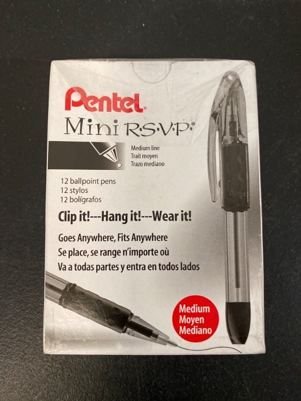Photo 3 of Pentel BK91MNA-A Pentel Mini R.S.V.P. Stick Ballpoint Pen, Translucent Brl, Black Ink, Med Pt, 12 Count (Pack of 1)
