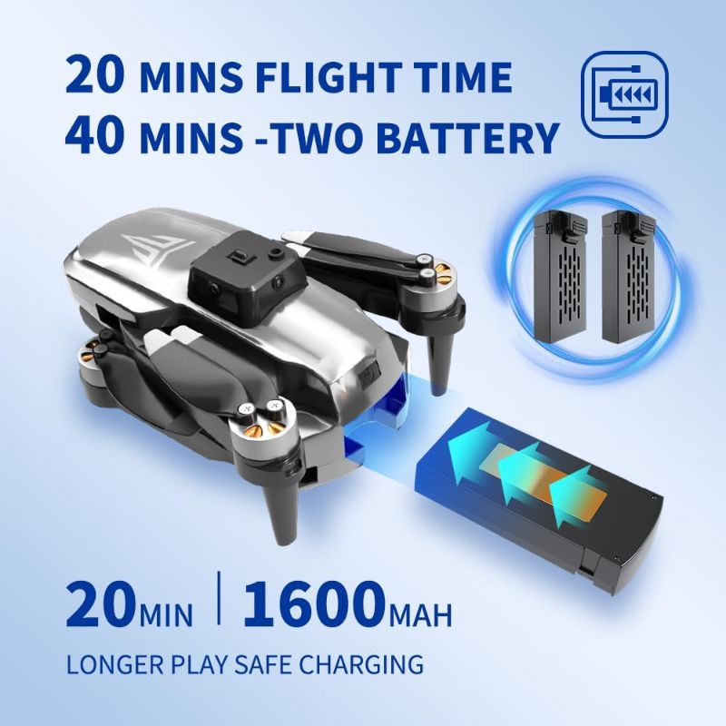 Photo 4 of Brushless Motor Drone with Camera-4K FPV Foldable Drone with Carrying Case,2 batteries provide a total of 40 mins of battery life,120° Adjustable Lens,One Key Take Off/Land,Altitude Hold,360° Flip,Toys Gifts for Kids and Adults,Upgrade WiFi Transmission,O