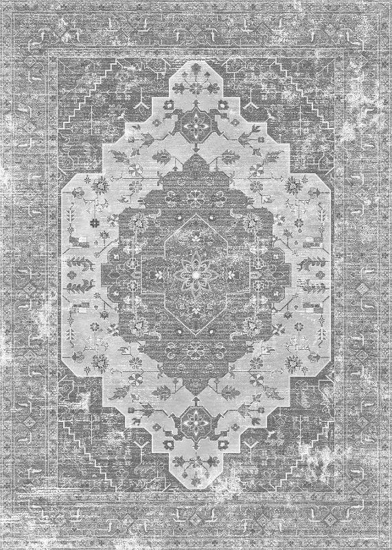 Photo 3 of Pattern Area Rugs, Stain Resistant Washable Rug for Living Room, Boho Vintage Inspired (Grey/Distressed, 
