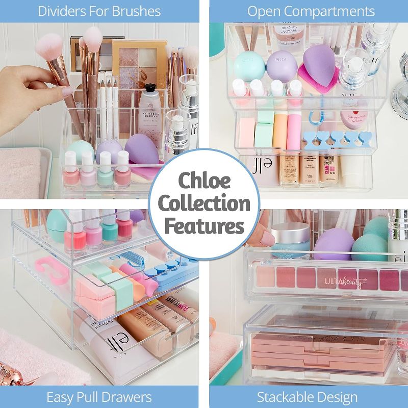 Photo 2 of Chloe 5 Drawer Clear Makeup Organizer | Sort Cosmetics and Beauty Supplies | Set Includes Two Stackable Double Drawer Units | 
