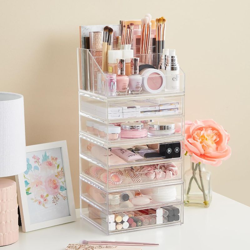 Photo 1 of Chloe 5 Drawer Clear Makeup Organizer | Sort Cosmetics and Beauty Supplies | Set Includes Two Stackable Double Drawer Units | 
