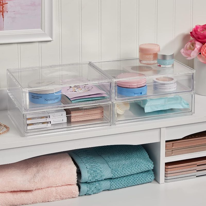 Photo 4 of Chloe 5 Drawer Clear Makeup Organizer | Sort Cosmetics and Beauty Supplies | Set Includes Two Stackable Double Drawer Units | 
