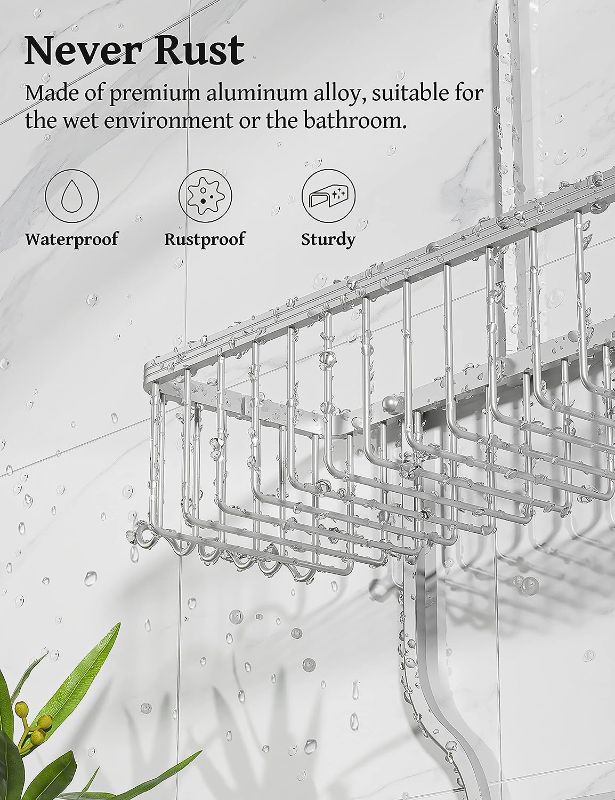 Photo 1 of Hanging Shower Caddy Over Shower Head with  Hooks for Razor/Sponge, Soap Basket Never Rust Aluminum , Large - Silver
