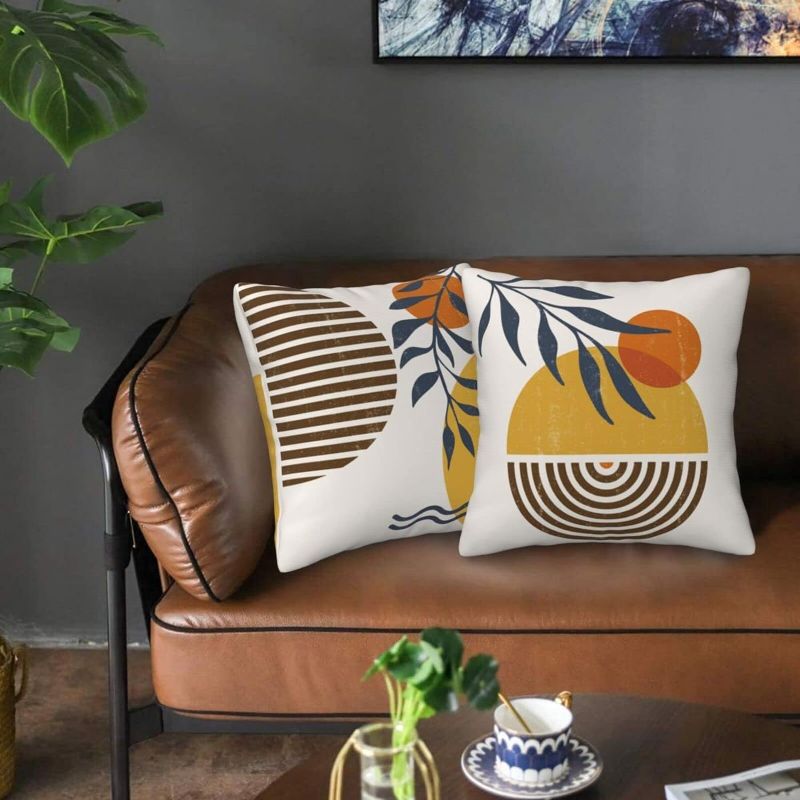 Photo 3 of Abstract Boho Sun Throw Pillow Covers Mid Century Modern Decorative Couch Pillow Case Set of 6 Outdoor Farmhouse Sofa Cushion Cover 18" X 18"
