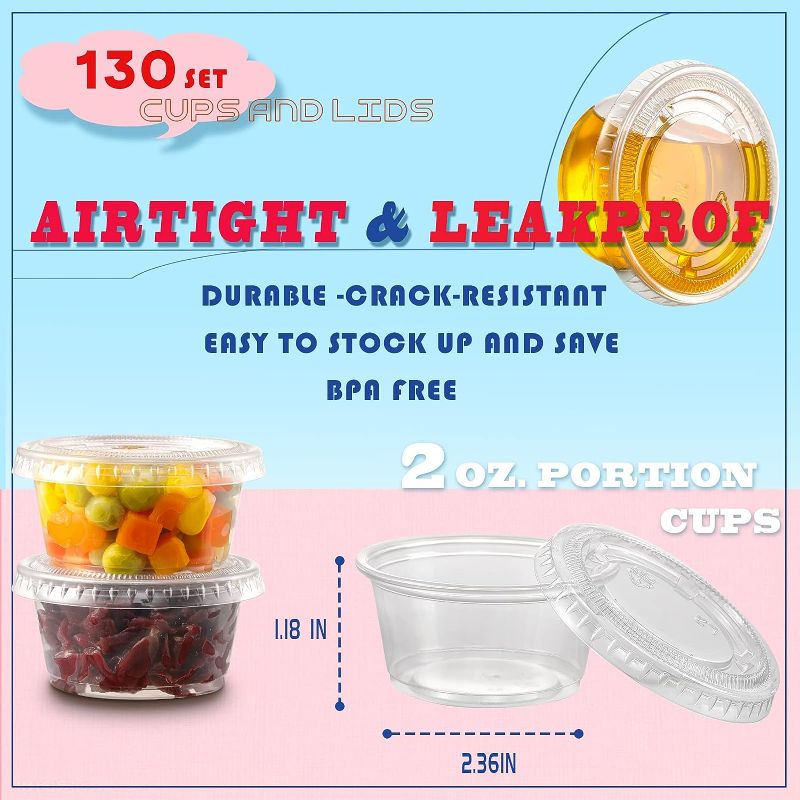 Photo 4 of [130 Sets - 2 Oz ] Jello Shot Cups, Small Plastic Containers with Lids, Airtight and Stackable Portion Cups, Salad Dressing / Dipping Sauce Cups, Condiment Cups for Lunch, Party to Go, Trips
