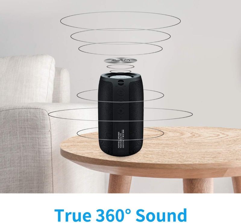 Photo 2 of Bluetooth Speakers,MusiBaby Speaker,Outdoor,Wireless,Waterproof,Portable Speaker,Dual Pairing,Bluetooth 5.0,Loud Stereo,Booming Bass,1500 Mins Playtime Wireless Speaker for Home,Party,Gifts(Black)
