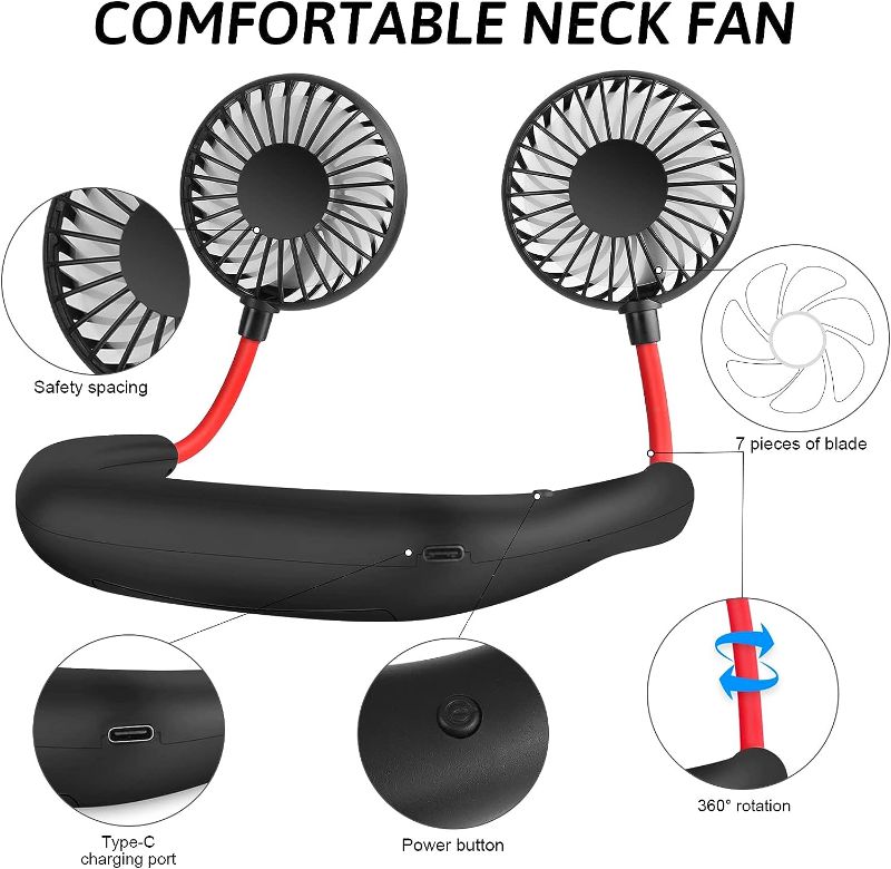 Photo 1 of Portable Neck Fan, Personal Fan Wearable USB Rechargeable Mini Handheld Hand Free 2500 mAh 360 Degree Rotation Fan for Office Household Travel Room Outdoor Sports
