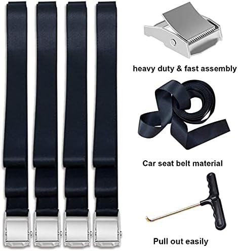Photo 2 of Eurmax USA Trampoline Stakes Heavy Duty Trampoline Parts Corkscrew Shape Steel Stakes Anchor Kit with T Hook for Trampolines -Set of 4 Bonus 4 Strong Belt (BLACK)
