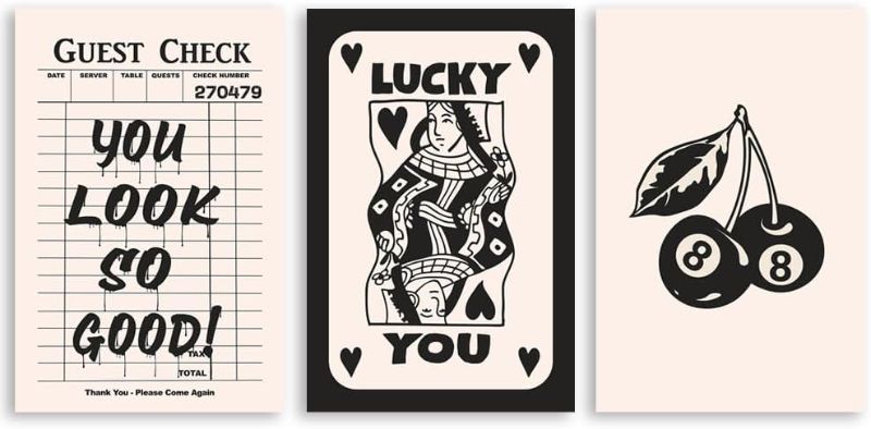 Photo 1 of Lucky You Poker Art Queen of Hearts Ace Spades Playing Card Posters Black White Trendy Retro Casino Theme Party Decor for Home Bedroom Room...
