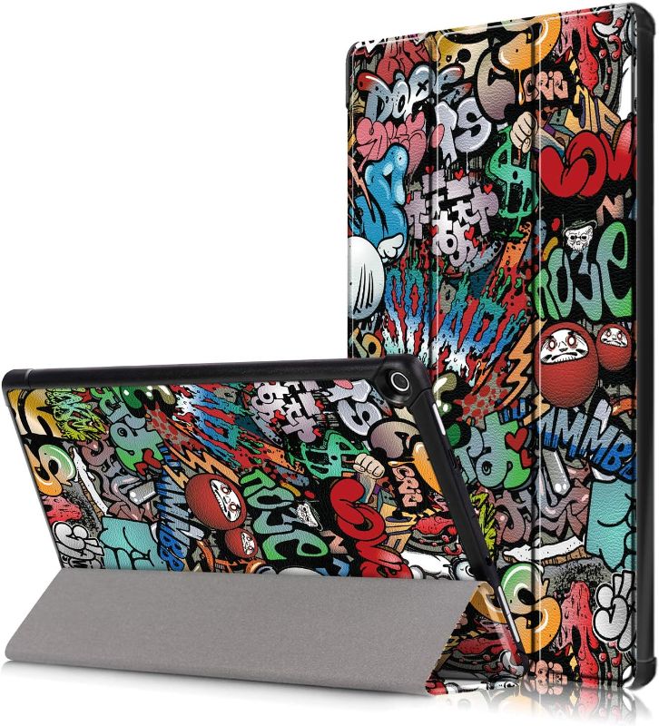 Photo 2 of All-New Fire HD 10 2019 Case, Premium Folio Smart-Shell Stand Case Cover with Auto Sleep/Wake for All-New Fire HD 10 (Compatible with 7th and 9th Generations, 2017 and 2019 Releases Graffiti

