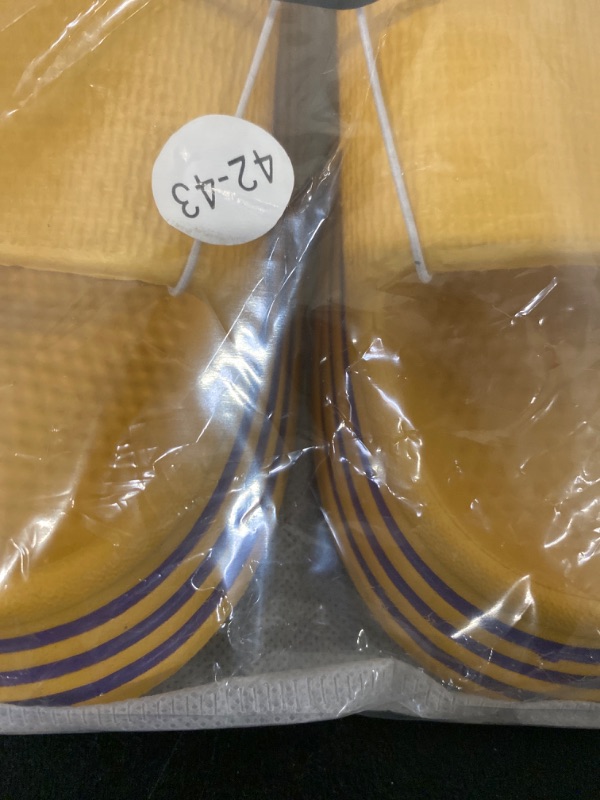 Photo 4 of Pillow Slippers for Women and Men Non Slip Quick Drying Shower Slides Bathroom Sandals | Ultra Cushion | Thick Sole(Yellow/ Purple Stripe) Lakers Colors Size 10.5
