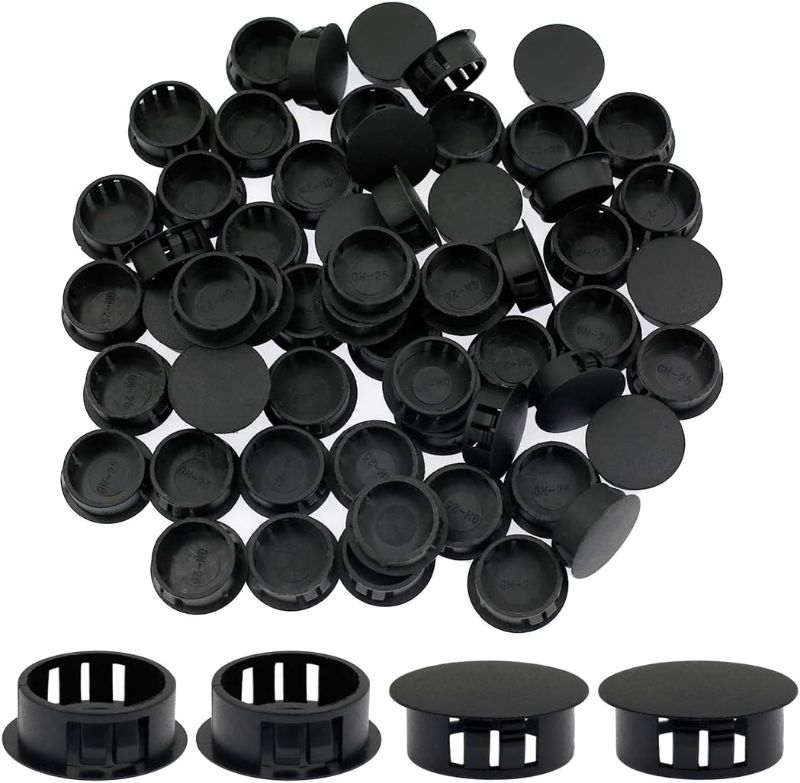 Photo 2 of Suiwotin 30PCS 19mm (3/4") Black Hole Plugs Plastic Flush Type Hole Plugs Snap in Locking Hole Tube, Furniture Fencing Post Pipe Insert End Caps (Black)
