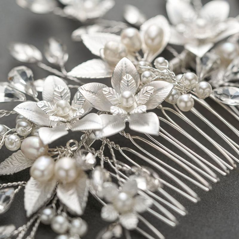 Photo 1 of SWEETV Handmade Wedding Hair Comb,Pearl Flower Bridal Hair Clip Hair Accessories for Women Wedding
