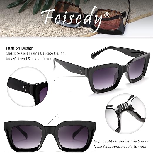 Photo 1 of FEISEDY Classic Women Sunglasses Fashion Thick Square Sun Glasses Chunky Frame UV400 B2471…

