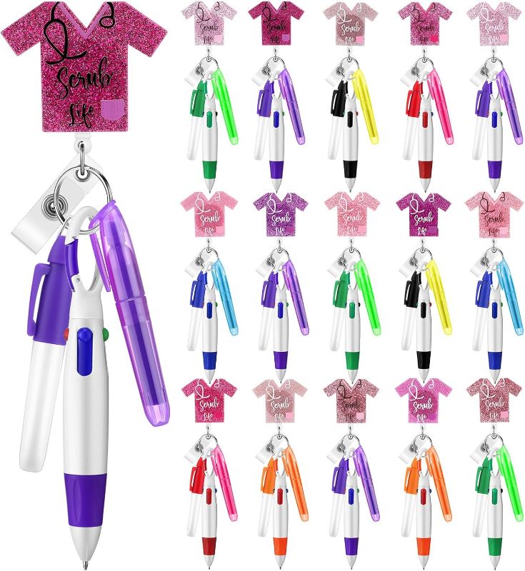 Photo 3 of 60 Pieces Nurse Pen Set Include 15 Tip Mini Highlighter Nurse Pens 15 Marker Pen and 15 Retractable Ball Pen with 15 Badge Reel Nursing Keychain Clip for Nurse Doctor Gifts Accessories (Vintage Color)
