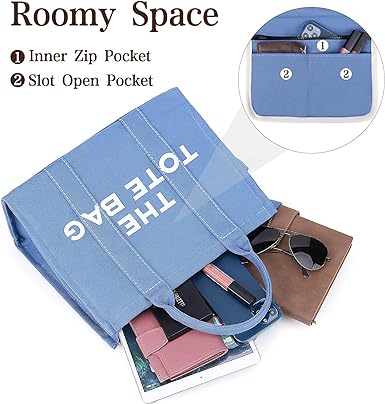 Photo 3 of Canvas Tote Bags for Women Handbag Tote Purse with Zipper Canvas Crossbody Bag for Office, Travel
