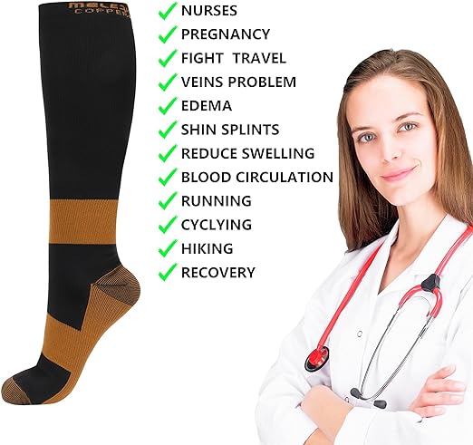 Photo 2 of CopperJoint Copper Compression Socks - Knee High Socks for Men and Women - 15-20 mmHg Zipperless Long Compression Stocking for Nurses, Running Hiking Cycling Calf Pain - Unisex - Pair - 
