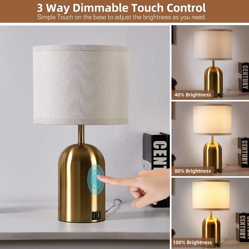 Photo 1 of RAYINIGHT Touch Control Table Lamps Set Of 1, Bedside Table Lamps For Bedrooms Set Of 1 Modern Living Room 3 Way Dimmable Gold Bedside L
