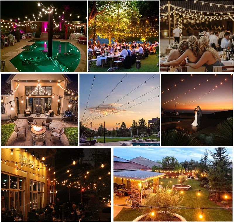 Photo 4 of Outdoor String Lights 100 FT Patio Lights String with 75 Dimmable ST38 Plastic LED Bulbs,Vintage Shatterproof Edison String Lights Waterproof for Bistro Balcony Backyard and Gazobos.
