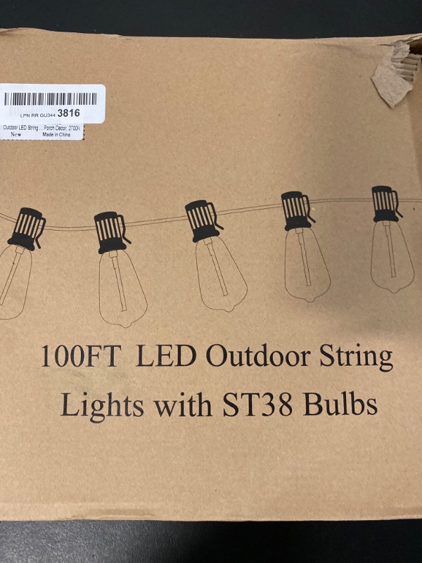 Photo 2 of Outdoor String Lights 100 FT Patio Lights String with 75 Dimmable ST38 Plastic LED Bulbs,Vintage Shatterproof Edison String Lights Waterproof for Bistro Balcony Backyard and Gazobos.
