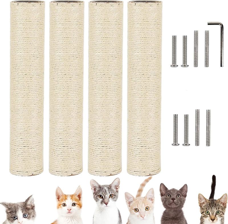 Photo 2 of Cat Scratching Post Replacement for Indoor Cats 4Pcs 15.7in Cat Scratch Post Refill Pole Parts Sisal Rope Cat Furniture Protector with M8 Screws for...

