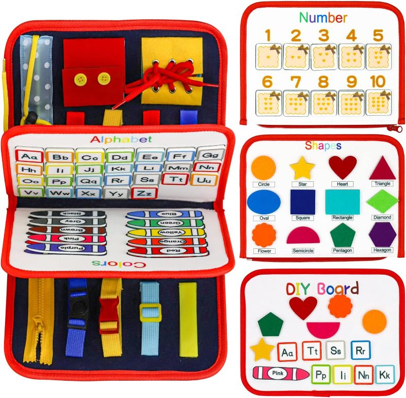 Photo 1 of Busy Board for Toddlers, Sensory Activity Board for Preschool Learning, Quiet Book Montessori Educational Toys for Autism with Zipper Removable...
