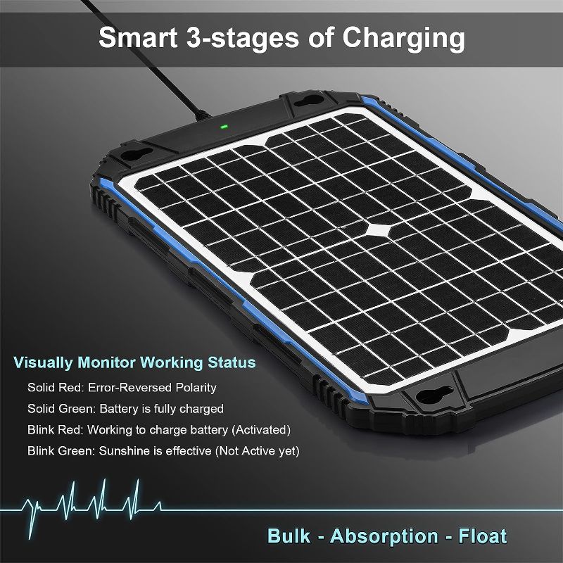 Photo 3 of  12W 12V Solar Battery Charger & Maintainer Pro - Built-in Intelligent MPPT Charge Controller - 12 Volt Solar Panel Trickle Charging Kit for Car Automotive Boat Marine Motorcycle RV Trailer

