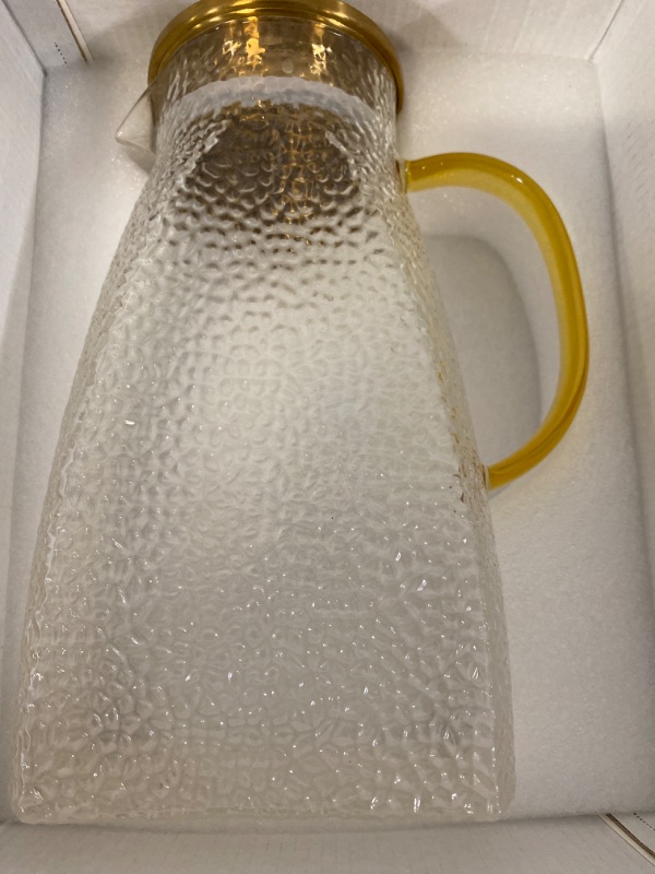 Photo 1 of  Glass Pitcher with Stainless Steel Lid and Spout, Heat Resistant Borosilicate Glass Water Carafe for Sun Tea, Lemonade, Homemade Juice, Milk or Hot Beverages
